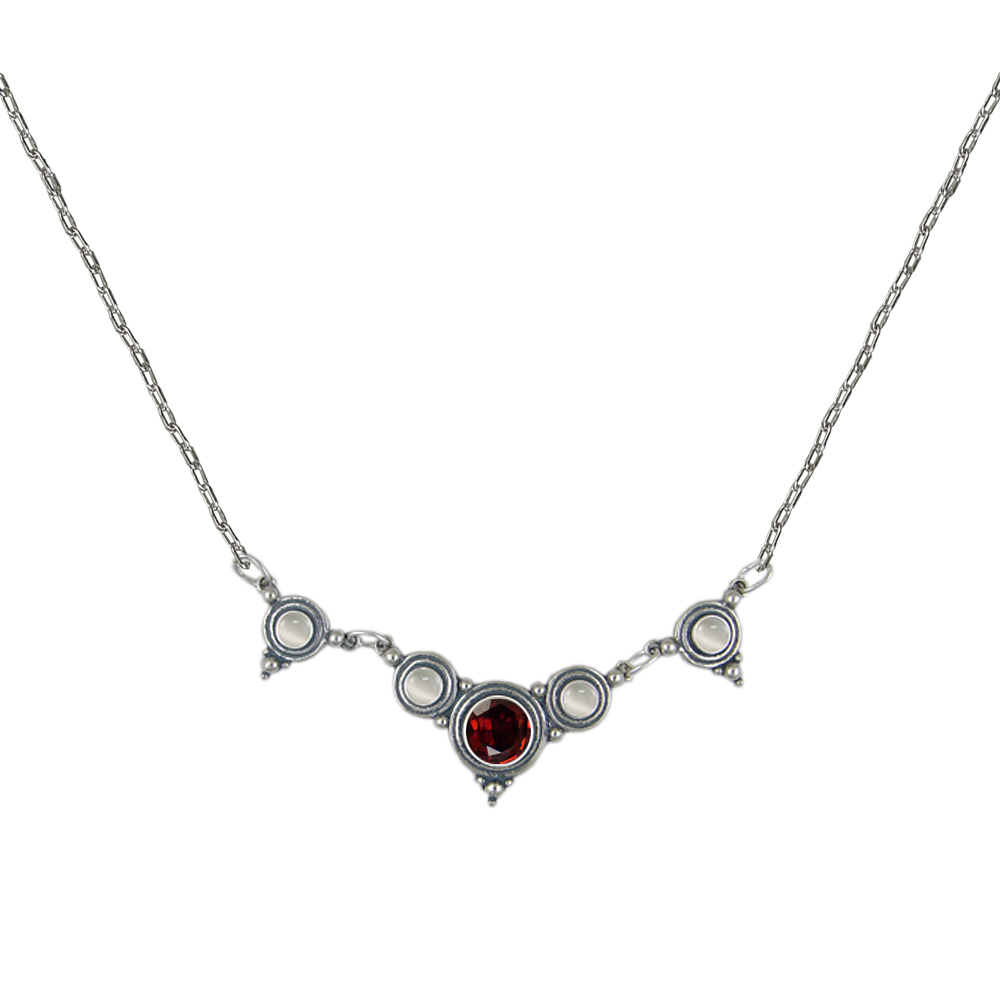 Sterling Silver Gemstone Necklace With Garnet And White Moonstone